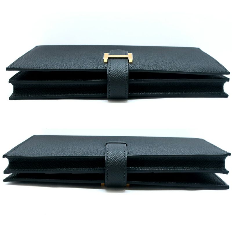 Hermes Bearn Souffle Epsom Gold Noir Black Wallet