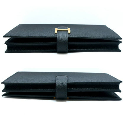 Hermes Bearn Souffle Epsom Gold Noir Black Wallet