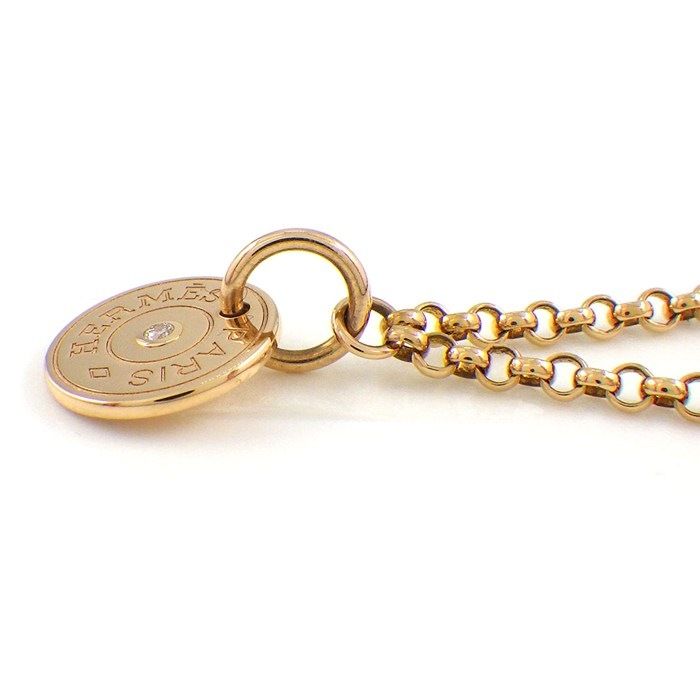 Hermes Necklace Gambard Clou de Selle Round Logo 1 Point Diamond 18k Pink Gold
