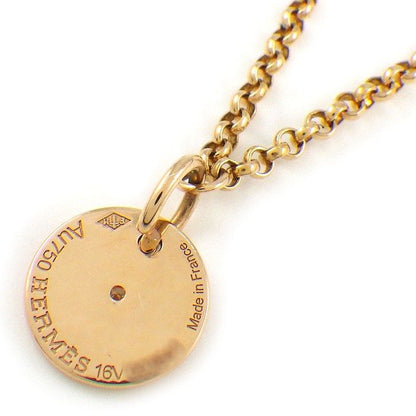 Hermes Necklace Gambard Clou de Selle Round Logo 1 Point Diamond 18k Pink Gold