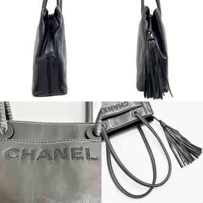 Chanel Shoulder Bag Logo Fringe Hotei Black