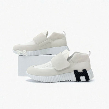 Hermes Sneakers Shoes Suede Fabric White Velcro
