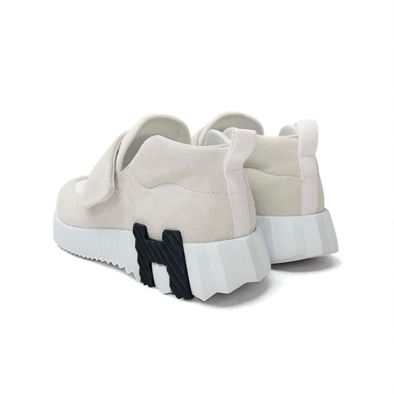 Hermes Sneakers Shoes Suede Fabric White Velcro