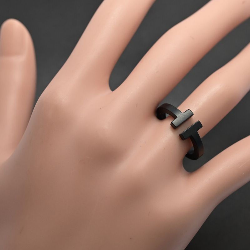 Tiffany & Co T Square Titanium Ring SS Stainless . 51. Black