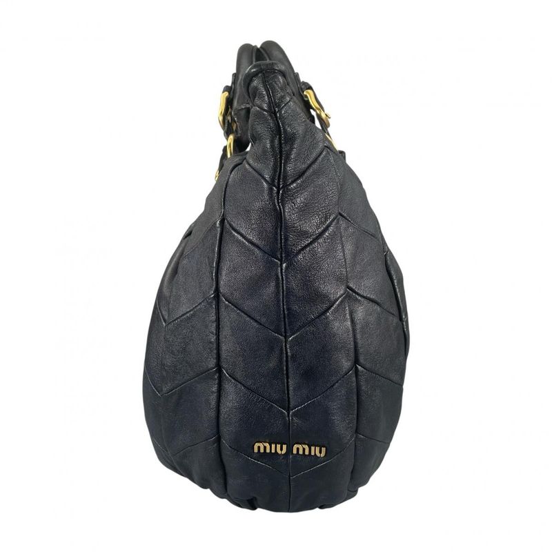 Miu Miu Quilted 2-Way Shoulder Bag Matelasse Miu Black