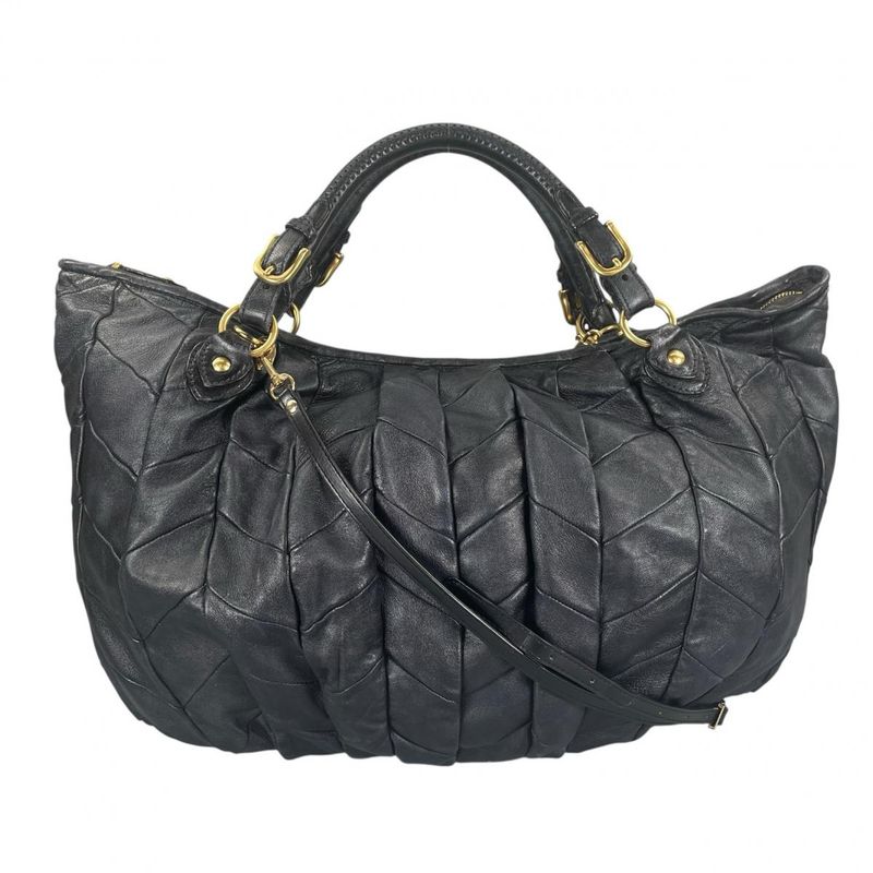 Miu Miu Quilted 2-Way Shoulder Bag Matelasse Miu Black