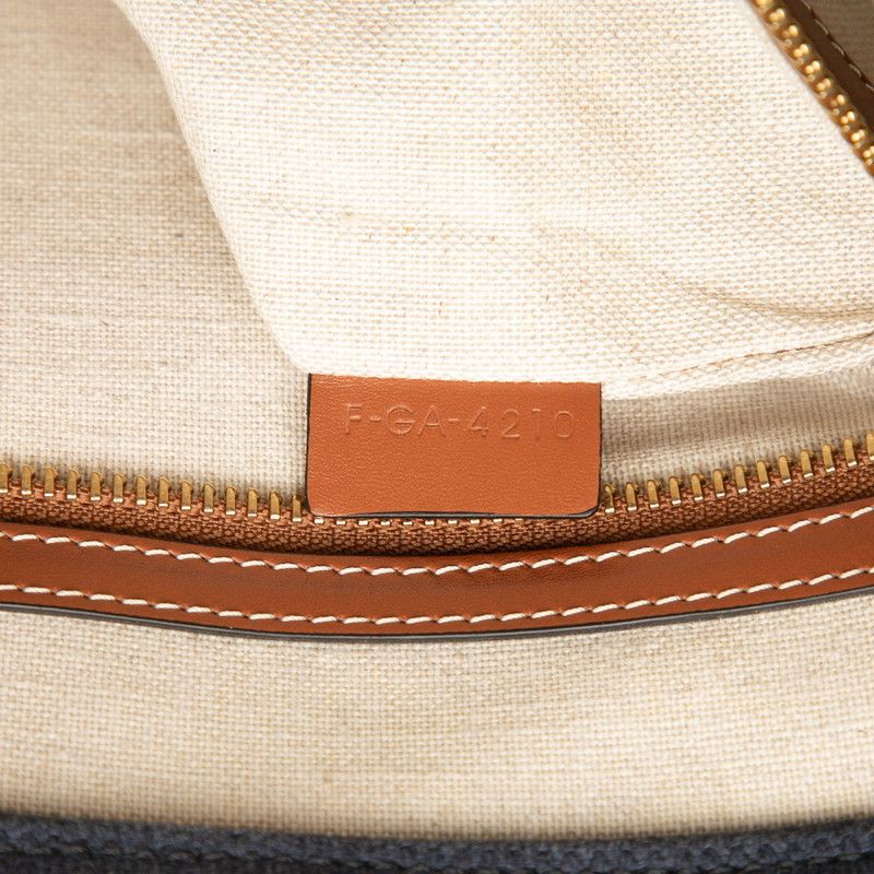 Celine Horizontal Cabas Navy Brown Canvas Leather Tote Bag