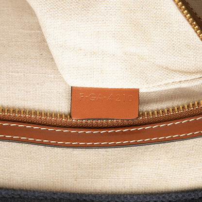 Celine Horizontal Cabas Navy Brown Canvas Leather Tote Bag