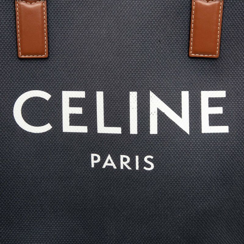 Celine Horizontal Cabas Navy Brown Canvas Leather Tote Bag