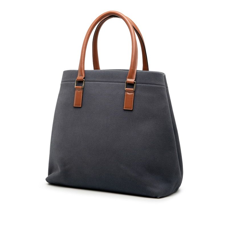 Celine Horizontal Cabas Navy Brown Canvas Leather Tote Bag