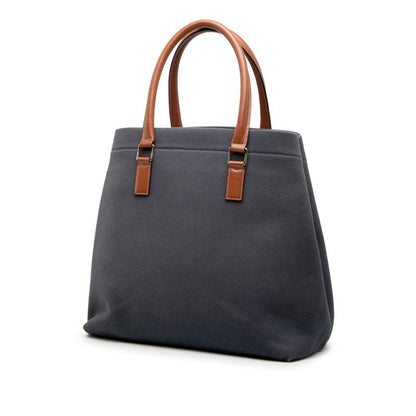Celine Horizontal Cabas Navy Brown Canvas Leather Tote Bag