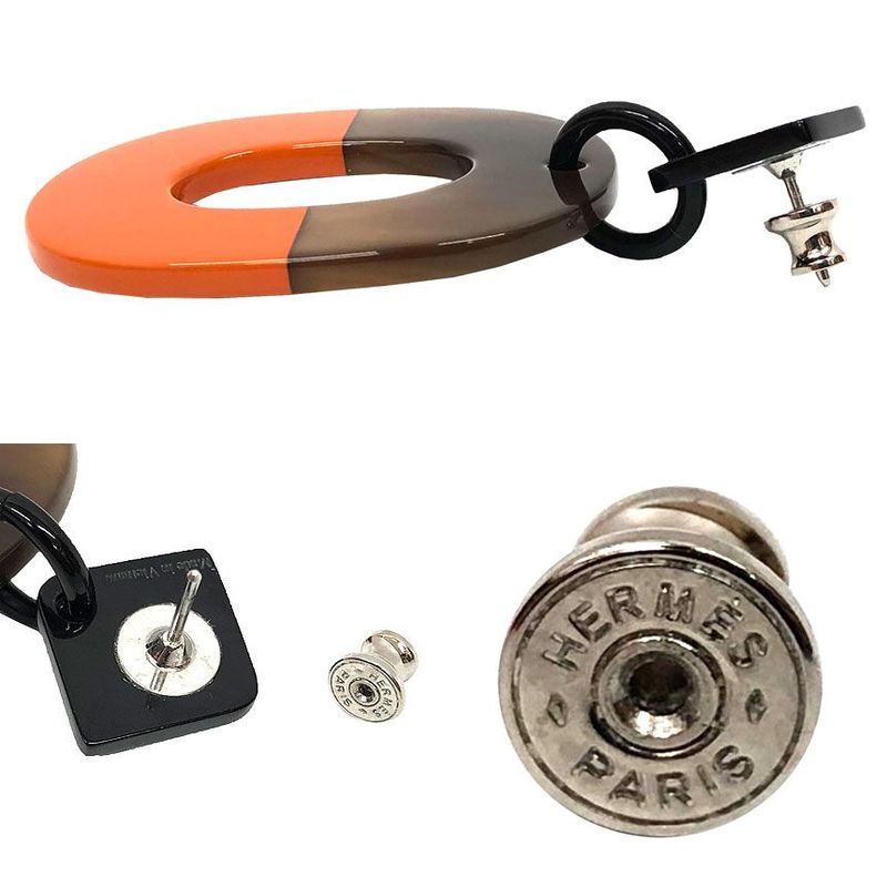 Hermes Earrings Isthme Buffalo Horn Lacquer Orange Brown