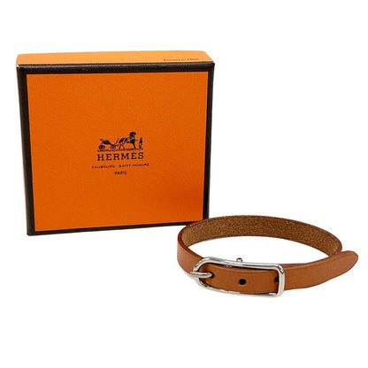 Hermes Bracelet Leather Brown Silver M Belt Style Simple