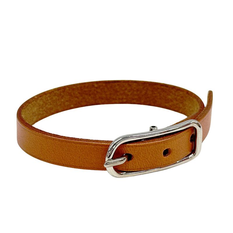 Hermes Bracelet Leather Brown Silver M Belt Style Simple