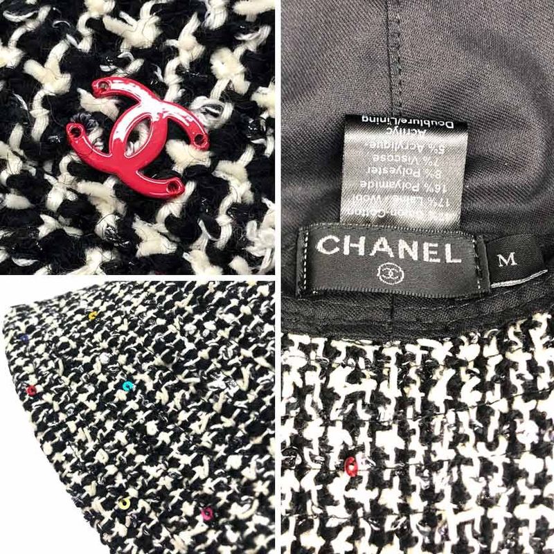 Chanel Tweed Hat Black M Cotton