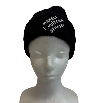 Louis Vuitton Knit Hat Beanie Damier Heritage Snug Pattern Wool Hats Black