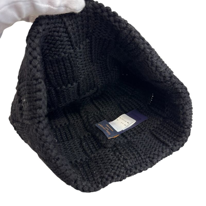 Louis Vuitton Knit Hat Beanie Damier Heritage Snug Pattern Wool Hats Black