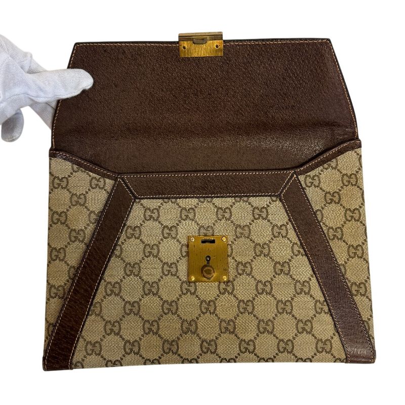 Gucci Vintage Letter Pouch Second GG Pattern Canvas Clutch Beige