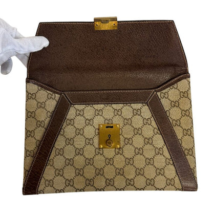 Gucci Vintage Letter Pouch Second GG Pattern Canvas Clutch Beige
