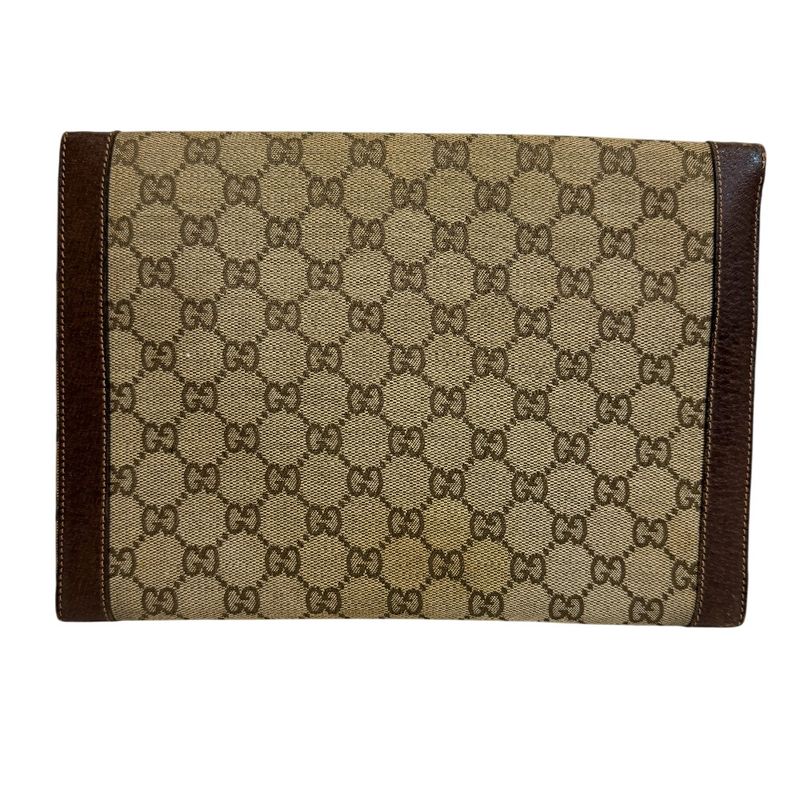 Gucci Vintage Letter Pouch Second GG Pattern Canvas Clutch Beige