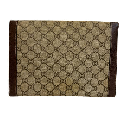 Gucci Vintage Letter Pouch Second GG Pattern Canvas Clutch Beige