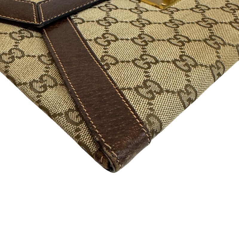 Gucci Vintage Letter Pouch Second GG Pattern Canvas Clutch Beige