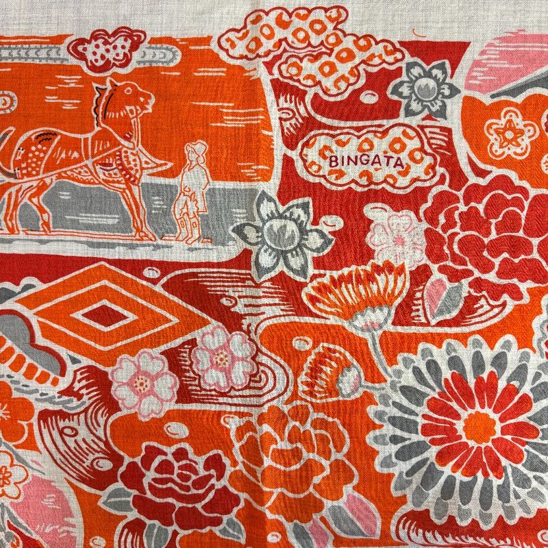 Hermes Shawl Scarf Carre Geant 140 Bingata Cashmere Orange