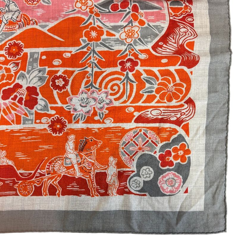 Hermes Shawl Scarf Carre Geant 140 Bingata Cashmere Orange