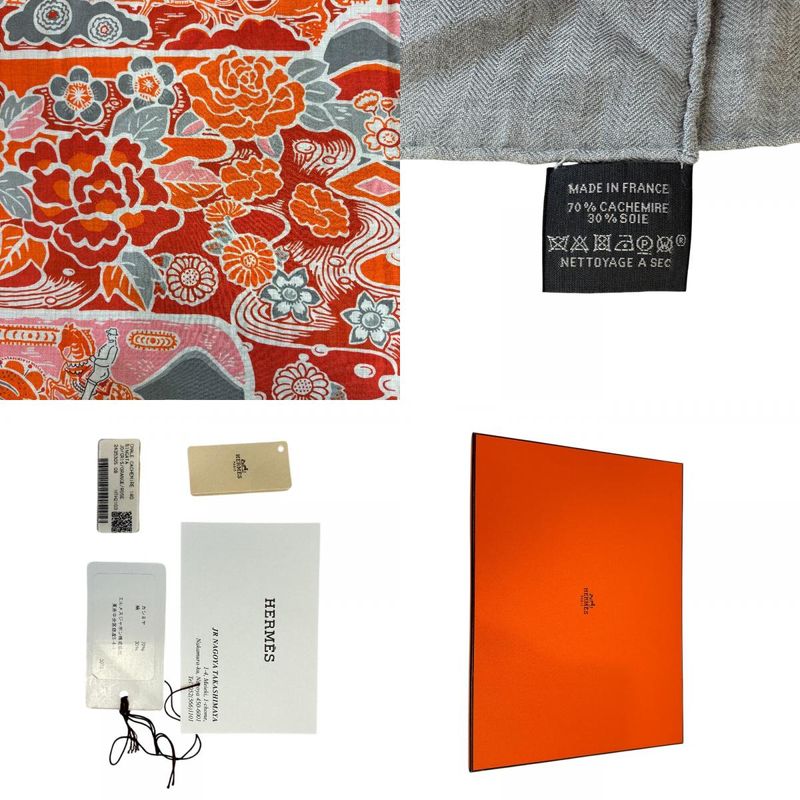 Hermes Shawl Scarf Carre Geant 140 Bingata Cashmere Orange