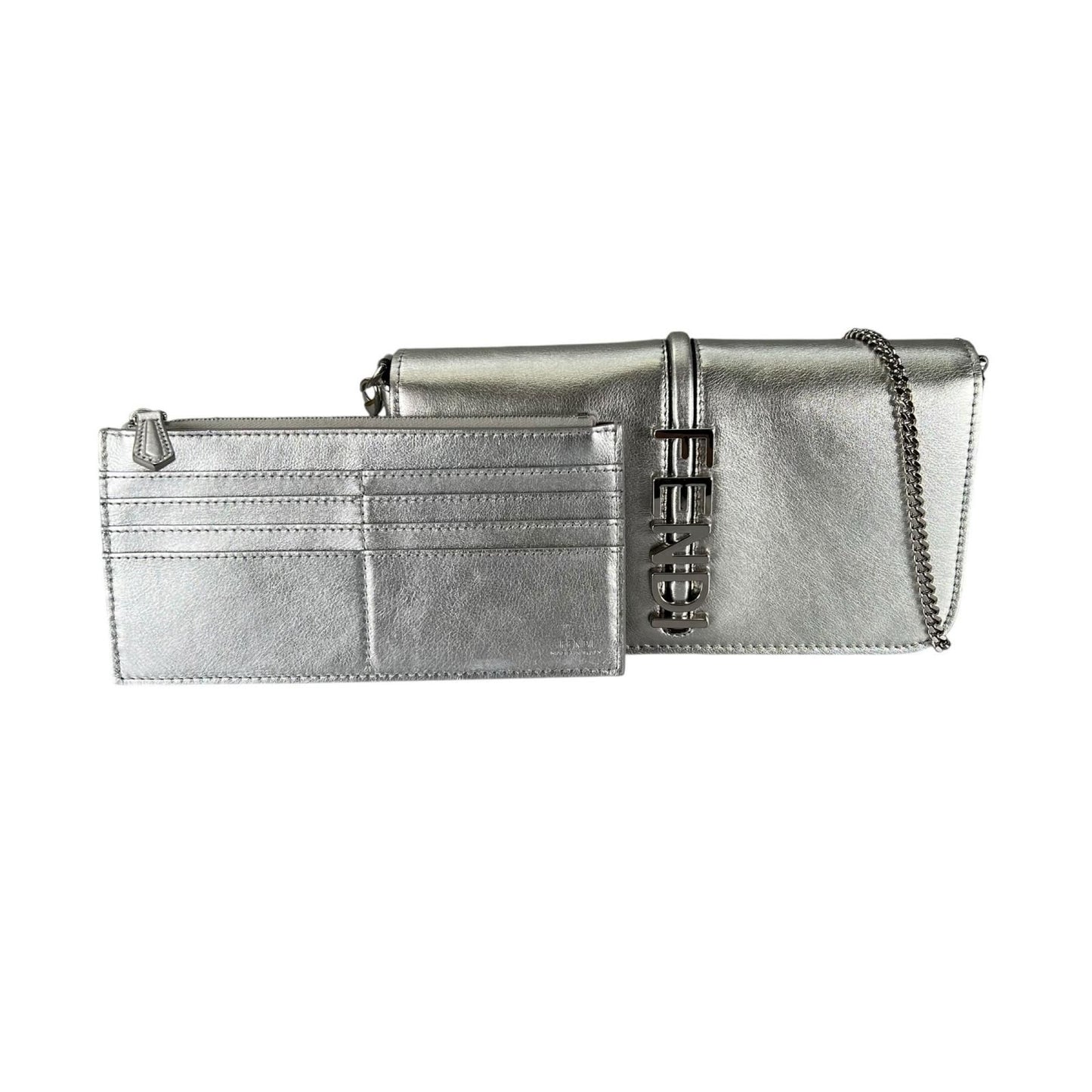Fendi Shoulder Bag Leather Silver