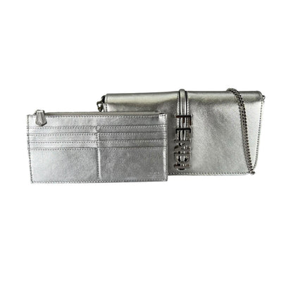 Fendi Shoulder Bag Leather Silver