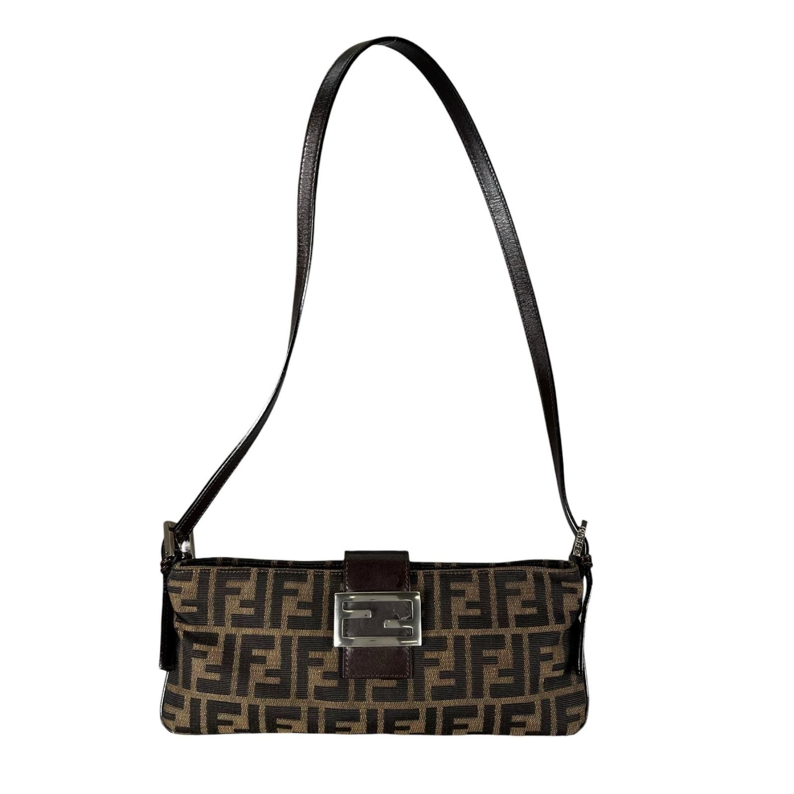 Fendi Zucca Mamma Baguette Shoulder Bag Canvas Brown
