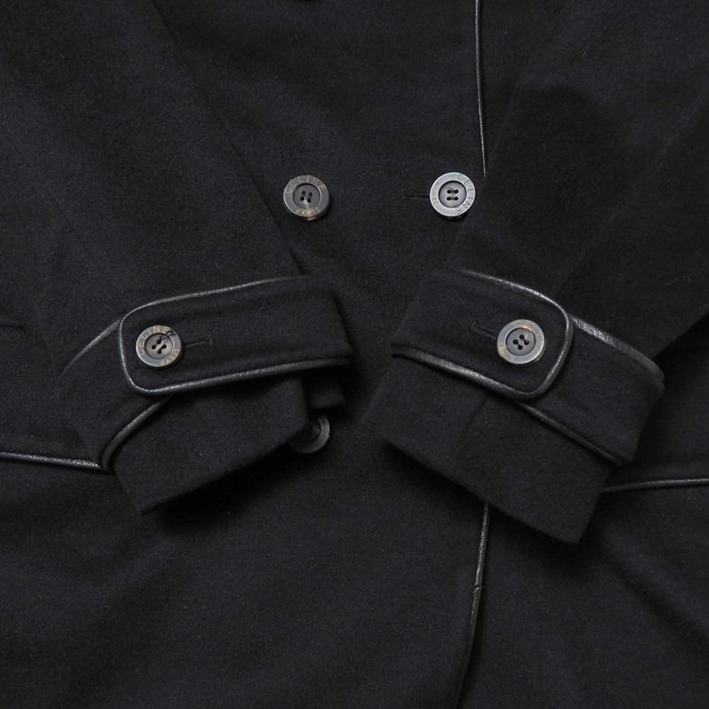 Celine Vintage Coat 40 Double Belted Leather Trim Long Cashmere Blend Angora