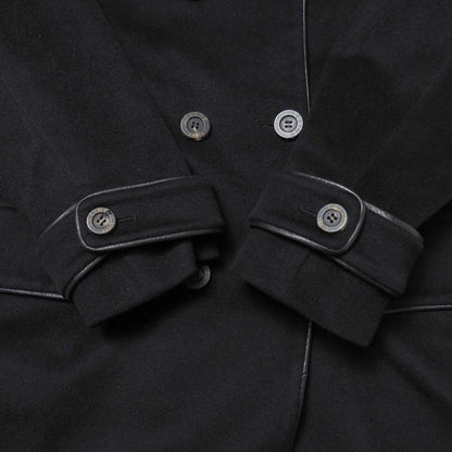 Celine Vintage Coat 40 Double Belted Leather Trim Long Cashmere Blend Angora