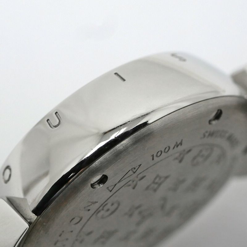 Louis Vuitton Tambour Date Light Blue Monogram Vernis SS Quartz Watch