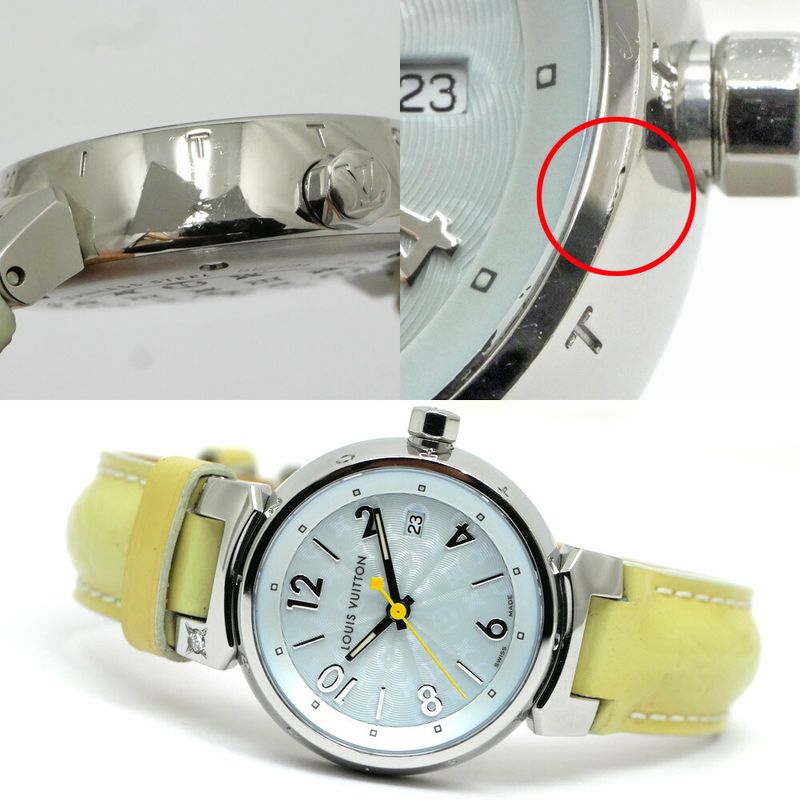 Louis Vuitton Tambour Date Light Blue Monogram Vernis SS Quartz Watch