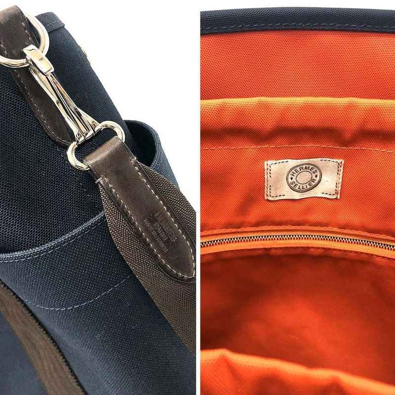 Hermes Sac Dopant Sage Gourmet Shoulder Bag Navy Brown