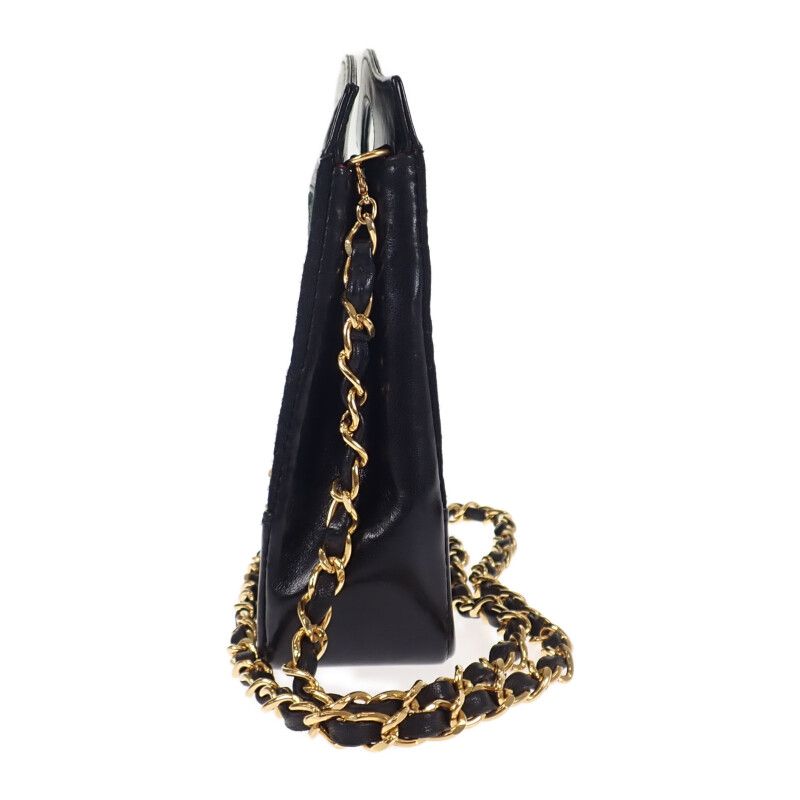 Chanel Vintage 2-Way Shoulder Bag Lambskin Cotton Black Gift