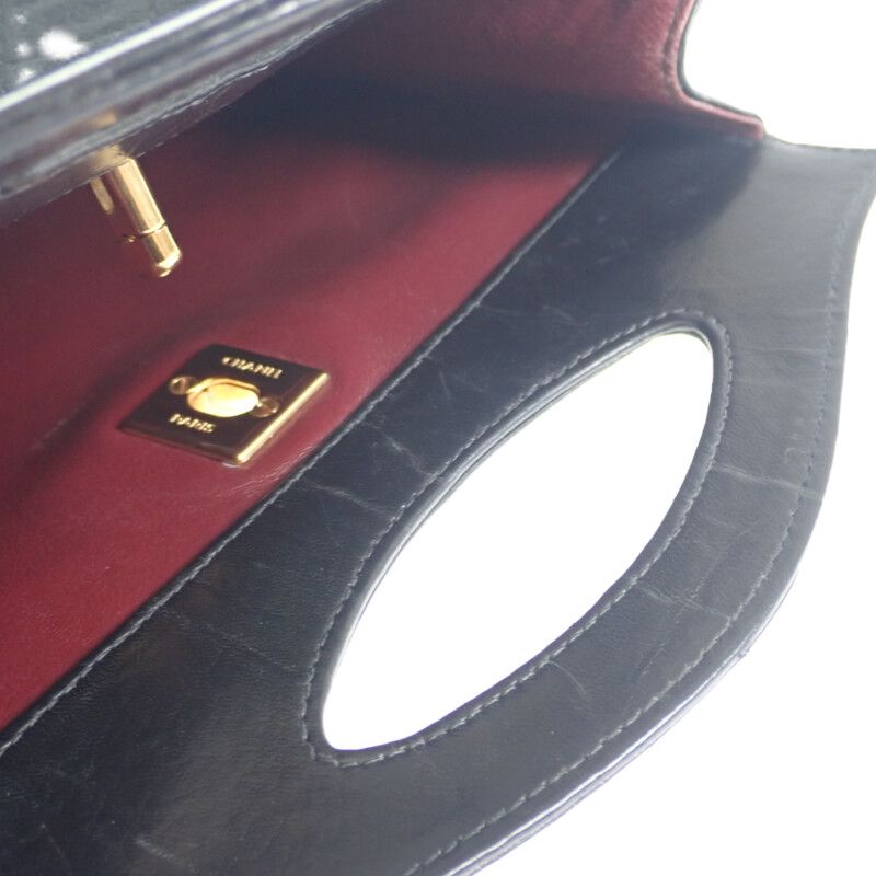 Chanel Vintage 2-Way Shoulder Bag Lambskin Cotton Black Gift