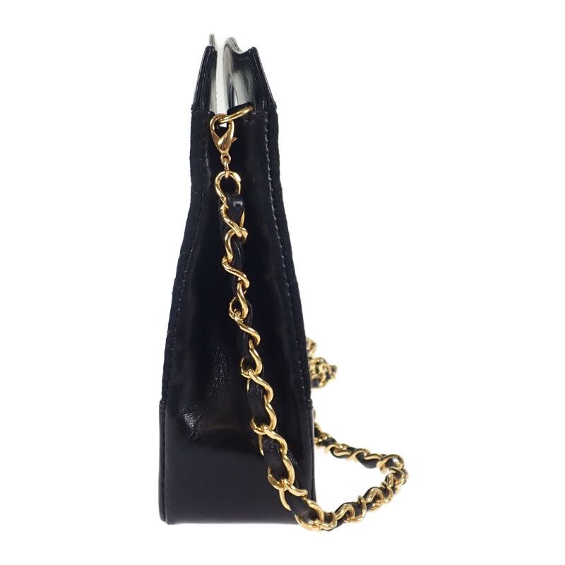 Chanel Vintage 2-Way Shoulder Bag Lambskin Cotton Black Gift