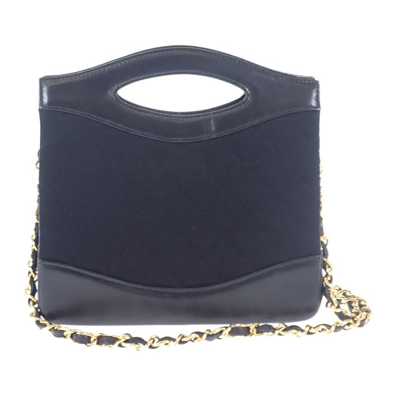 Chanel Vintage 2-Way Shoulder Bag Lambskin Cotton Black Gift