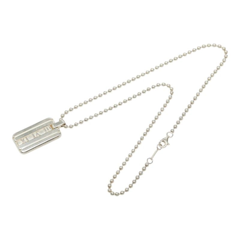 Tiffany & Co Atlas Plate Ball Chain Pendant Necklace Silver