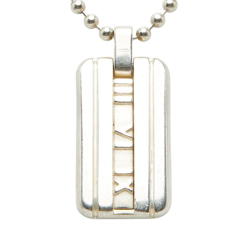 Tiffany & Co Atlas Plate Ball Chain Pendant Necklace Silver