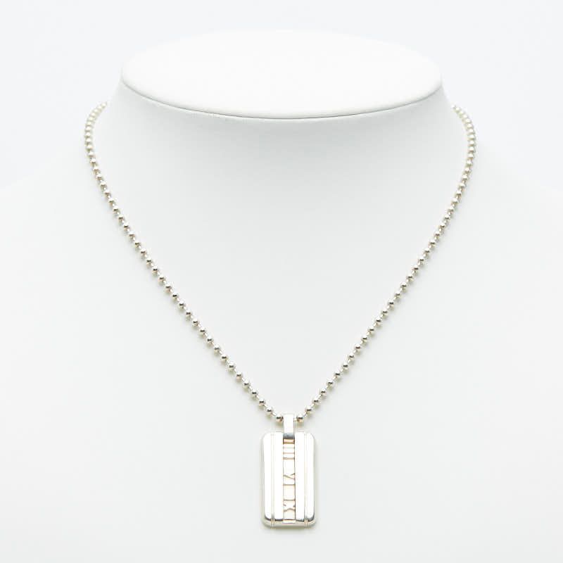 Tiffany & Co Atlas Plate Ball Chain Pendant Necklace Silver