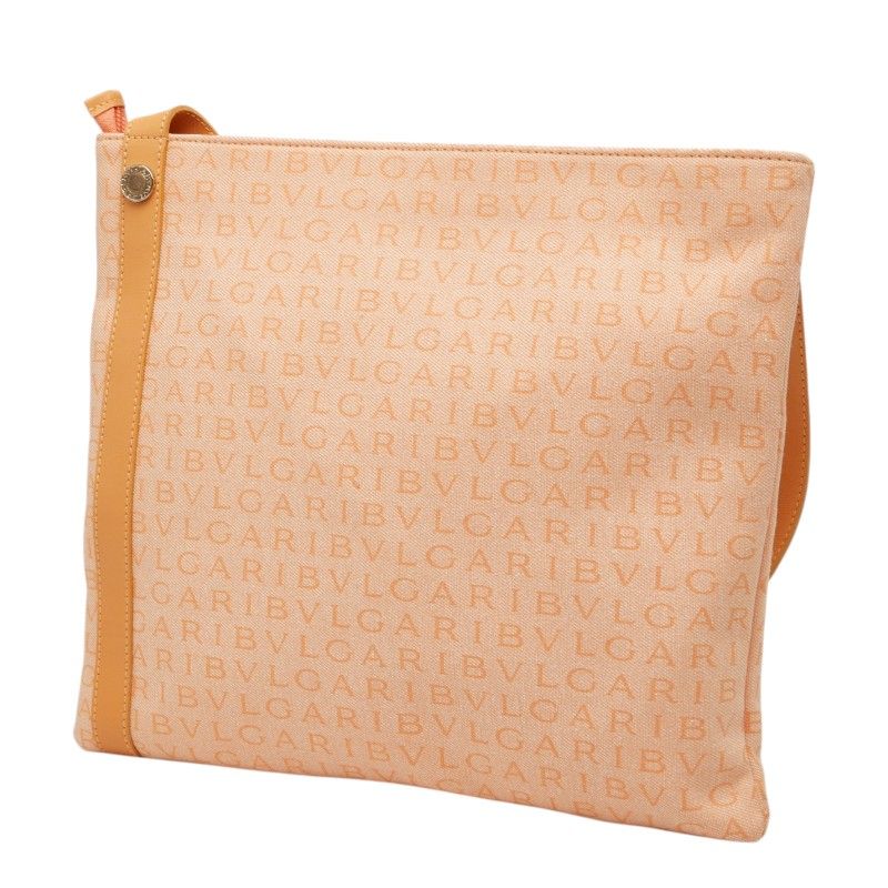Bvlgari Logomania Crossbody Shoulder Bag Beige Canvas Leather