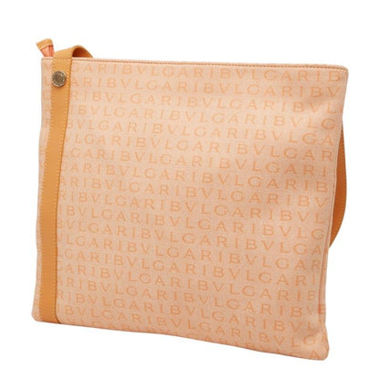 Bvlgari Logomania Crossbody Shoulder Bag Beige Canvas Leather
