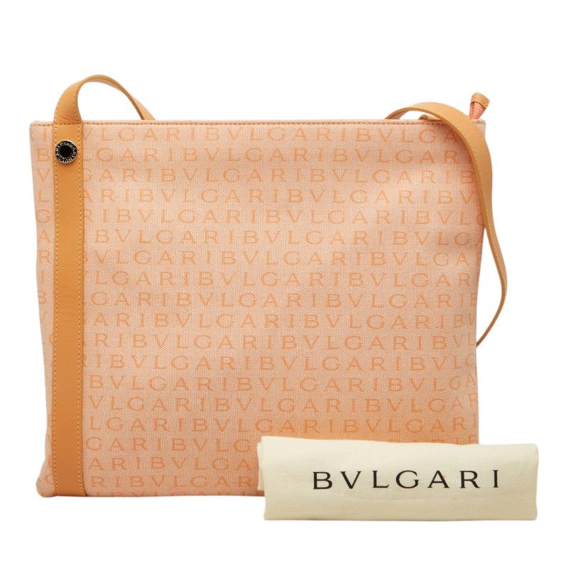 Bvlgari Logomania Crossbody Shoulder Bag Beige Canvas Leather
