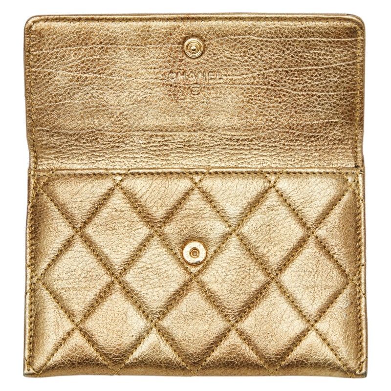 Chanel Quilted Coin Case Gold Leather