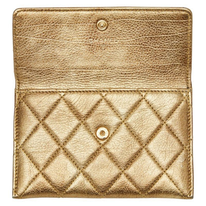 Chanel Quilted Coin Case Gold Leather