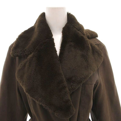Fendi Long Coat Collar Boa Belt Logo Button 42 Brown